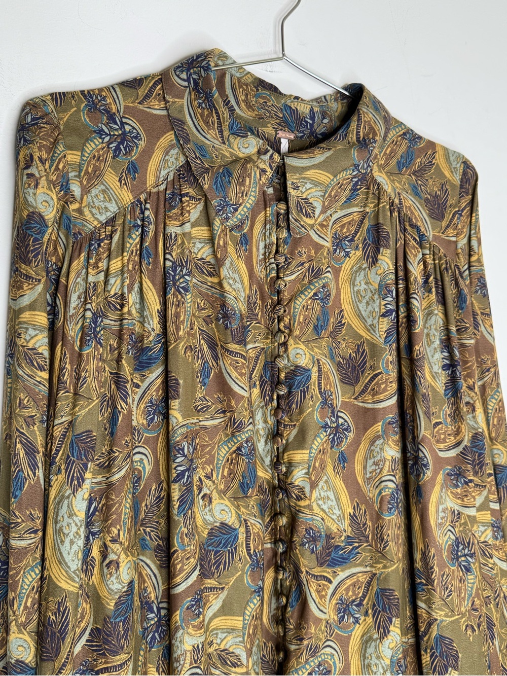 Free People Paisley Modern Muse Button Down Top Size L Sheer Boho Feminine - Picture 7 of 11